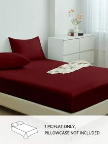 1pc Solid Color Fitted Sheet, Mattress Protector, Soft & Breathable, Fits Twin, Full, Queen, King Size Beds, Essential Bedding For Home & Dorm - Burgundy - View 2