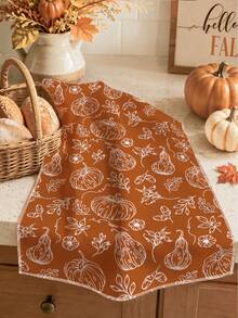 2pcs Minimalist Autumn Pumpkin Pattern Kitchen Towels, Soft Polyester Dish Cloths, Suitable For Kitchen Decor, Kitchen Cleaning, Holiday Party Decoration, Kitchen & Bathroom Supplies Home Essentials, Home Decor, Housewarming Gift - Multicolor - View 5