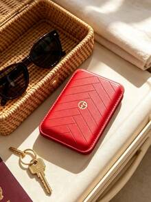 Armani Vintage Rhombus Magnetic Card Holder, Portable Compact ID Card Sleeve, Scratch-Resistant Durable Business Card Bank Card Storage Pouch, Commute Travel Everyday Carry, Exquisite Gift For Girlfriend Best Friend On Birthday Holiday Anniversary - Red - View 1