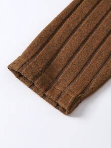 Setelan Sekolah Anak Perempuan Remaja Musim Gugur 2 Potong, Gaun Bertali Tipis Motif Kotak-kotak Cokelat Vintage Serbaguna Terbaru dengan Kardigan Rajut Bergaris Warna Karamel, Setelan Retro Gaya Korea - Coklat - View 5
