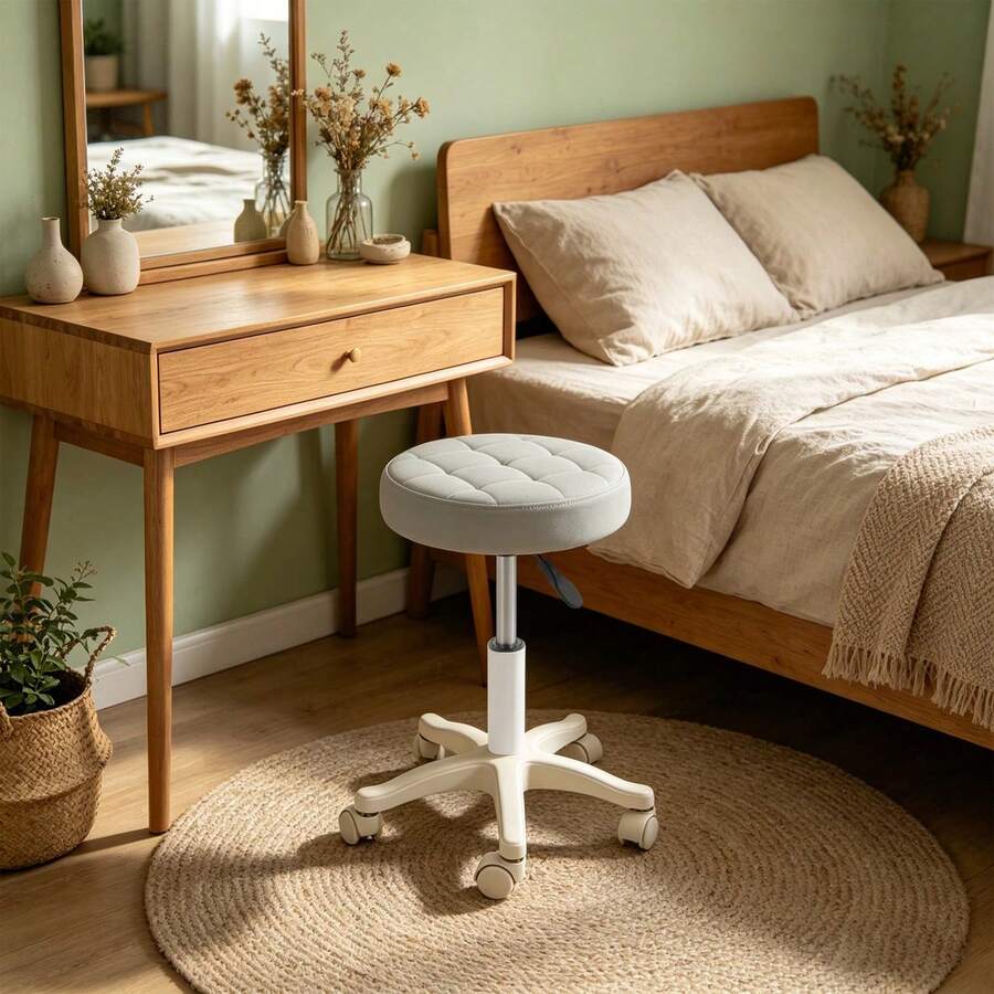 Light Grey Height Adjustable Bar Stool Rolling Stool Salon Stool - Light Grey - View 1