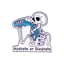 1pc Creative Skull Funny English Slogan Brooch Dehydration Hydration Drink Water Punk Style Metal Accessory Backpack Badge Lapel Pin Gift - Multicolor - View 9