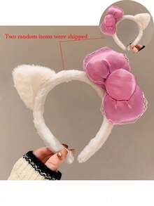 1pc Pink Bow Plush Headband, Cute And Comfortable Hair Accessory, Suitable For Face Washing And Autumn/Winter Styling - Multicolor - View 10