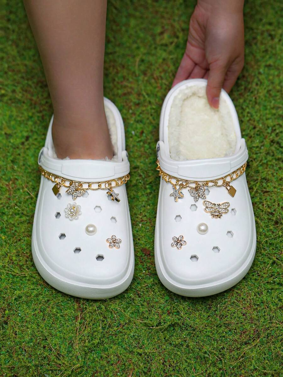 CIVHOM Women's Winter Plush Lined Garden Clogs, EVA Soft Sole Comfortable Home Slippers, Slip-On Design, Ideal Gift For Halloween And Christmas - White - View 1