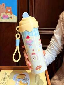 600ML 304 Stainless Steel Insulated Tumbler, Cute Ice Cream Design, Multiple Colors Available, With Portable Hanging Strap, Leak-Proof Flip Lid, Suitable For Girls, Students, Outdoor - Multicolor - View 9