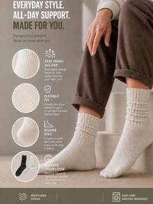 2 Pairs Solid Color Vertical Ribbed Mid-Calf Socks, Unisex, Skin ...