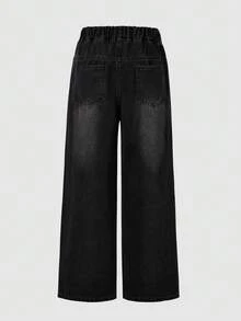 Boys' Casual Loose Straight Washed Denim Jeans - Black - View 3
