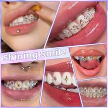 1 Set/37pcs Holiday Party Outfit Accessories, Easily Match Different Styling Styles, Personalized Teeth Sparkling Rhinestone Set, Suitable For Daily, Party, Valentine's Day, Gathering Outfits, Unisex (Glue Not Included, Box Included) - 37PC Multi-color Set - View 6