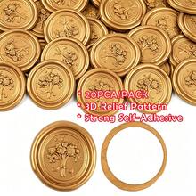 20入 3D 浮雕花束圖案自黏式蠟封貼紙，適用於禮物、婚禮邀請函、信封封口 - 棕色 - 花束-棕色 - 查看 9