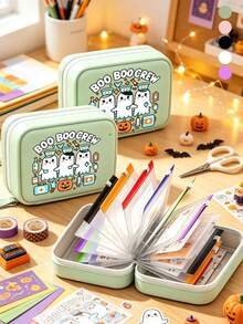 Pill Storage Box Set, BOO BOO CREW Pattern, 7-Day 2-Times-A-Day Large Capacity Pill Organizer, 14 Colorful Compartments, Reusable Travel Medicine Storage Bag, Large Capacity Weekly Pill Organizer, Suitable For Small Daily Items, Ideal For Health-Conscious And On-The-Go Users, Essential Medical Accessory, Back To School, Halloween, Christmas, Student Essential - Multicolor - View 2