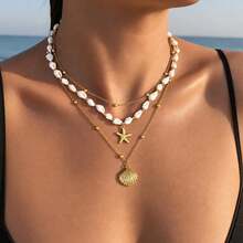 DAILI 1-3 Buah Kalung Bintang Laut dan Kerang, Kalung Bertingkat untuk Wanita, Kalung Choker Tumpuk yang Elegan, Perhiasan Liburan Bertema Laut, Hadiah Perhiasan Liburan - Kalung bintang laut bertumpuk - View 5