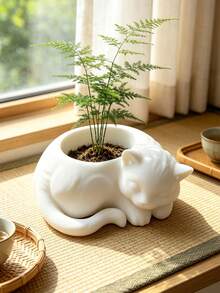 3D Printed Cute Sleeping Cat Shaped Planter, Creative Animal Succulent Pot Container, Balcony Window Sill Decor Art Flower Pot Ornament - A - View 13