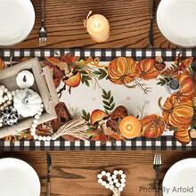 1pc Vintage Pumpkin Birdhouse Print Autumn Home Decor Table Runner - Polyester Stiff Fabric, Rectangular, Ideal For Holiday Dining And Outdoor Parties, Suitable For Home Dining Room, Restaurant, Kitchen Supplies, Party Table Decoration - Orange - View 4