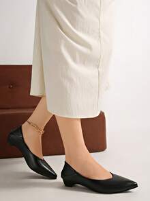 Women's Vintage Brown Pointed Toe Flat Shoes, New French Style Color Block Low Vamp Hidden Height Flat Shoes, All Season - Black - View 7
