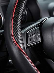 1PC Universal Carbon Fiber Steering Wheel Cover, Black Sport Style Leather Texture Auto Steering Wheel Protector With Red Stitching Detail, Non-Slip Comfortable Grip, Breathable Car Interior Accessories For Men Women Daily Commute Travel - A - View 4