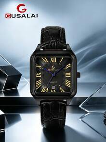 GUSALAI Square Roman Numeral Men's Quartz Watch With PU Strap, Calendar, Business Style, Multiple Colors Available, Suitable For Daily Wear And Holiday Gifts - one-size - View 2