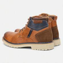 Men's Vintage Work Boots, Multi-Color Patchwork Design Upper, Inner Zipper, Non-Slip Wear-Resistant Rubber Sole, Commuting Hiking Ankle Boots - Brown - View 9