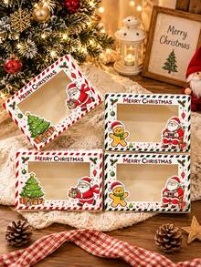 4/8/12pcs 2026 NEW Christmas Gift Box With Transparent Window | Santa Claus & Xmas Tree Printed Present Box, Festive Striped Paper Box For Christmas Party Decorations - View 8