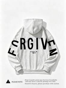FORGIVEN PSALM 聖經基督耶穌禱告圖案舒適女款衛衣，長袖口袋微落肩休閒連帽衛衣，適合秋冬 - 淺灰色 - 查看 3