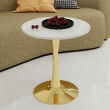 27.6-Inch Gold Coffee Table, Mid-Century Modern Dining Table, Seats 2-4 People, With A Round Marble Top With White Veined Finish, Perfect For Various Environments. - Gold + White - View 7