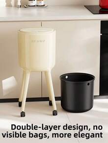 1pc Home Waste Storage Organizer, UFORU Tall Press Lid Trash Can, High Body Dual Bucket Design With 360° Rolling Casters, Large Capacity Movable Garbage Bin For Kitchen Household Daily Use - Multicolor - View 7