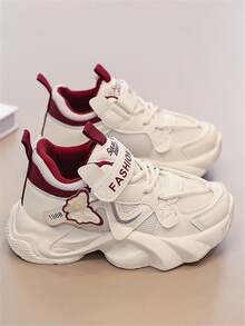 1 Pair Burgundy White Sneakers, Butterfly Decor, Sweet Girl Style, Suitable For Skirts And Pants, Large Mesh Breathable, Suitable For School - Burgundy - View 1