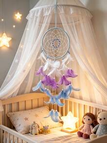 1pc Girls Dream Catcher, Butterfly Center, Pink And White Mixed Feathers And Transparent Beads, Bedroom Pink Decoration, With Decorative Box And White Raffia - Multicolor - View 2