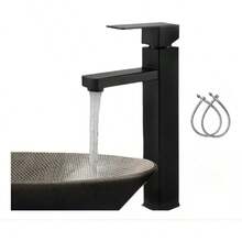 Grifo Monomando Cuadrado Acero Inoxidable 30cm Negro - Negro | Brillante - Ver 2