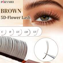 FOXYMEI 12 Rows Brown 5D Eyelashes C/D/LC/LD/LU(M) Curl, Lightweight & Soft, 8-15mm, Fine Tapered Flower Lash Extensions, 0.07mm, Pre-Made Voluminous Lashes, Mixed Style For Full Effect, Lash Technician Supplies - View 2