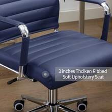 Office Desk Chair Leather, Conference Room Chairs With Wheels, Executive Modern High Back Ergonomic Swivel Rolling Ribbed Computer Chair - Navy - View 6