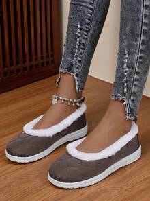 1 Pair Women's Slip‑On Flat Winter Shoes, Round Toe Fashion Design Footwear - Coffee Brown - View 5