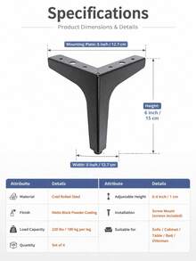 4/2 buah Kaki Furnitur Logam, Hitam, Kaki Pengganti Furnitur Tapered Tahan Tekanan, Cocok Untuk Sofa, Tempat Tidur, Meja Dan Kabinet DIY & Perbaikan - MultiWarna - View 6