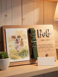 Personalized Custom Pet Memorial Plaque With Photo & Collar Clip, Engraved Name/Life Years/Quote, Wooden Base, Photo Slot, Collar Holder – Perfect For Home Decoration, Keepsake Gift For Pet Lovers (Dog/Cat Owners) - Brown - View 6