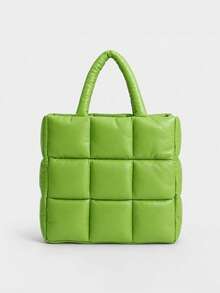 Women Handbag,Quilted Puffer Tote Bag,Grid Check Pattern,Faux Leather,Large Capacity,Minimalist Fashion For Autumn Winter Daily Work Shopping - Multicolor - View 10
