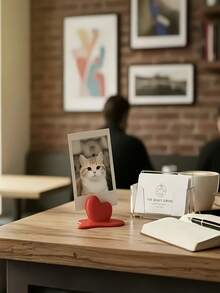 1pc Heart-Shaped Photo Holder, Cute Desktop Photo Stand, Suitable For Office, Bedroom, Study Room Desktop Photo Display, Romantic Desktop Decoration Gift - A - View 3