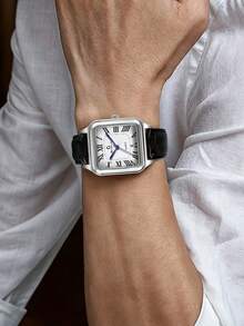 GUSALAI Square Roman Numeral Men's Quartz Watch With PU Strap, Calendar, Business Style, Multiple Colors Available, Suitable For Daily Wear And Holiday Gifts - one-size - View 8