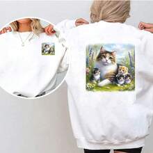 1/2/3pcs Mother Cat And Kittens Spring Meadow Floral Heat Transfer Iron-On Patch, Pastoral Cat And Flower Iron-On Sticker, DIY Decoration For T-Shirt, Hoodie, Pillow, Tote Bag - Multicolor - View 5