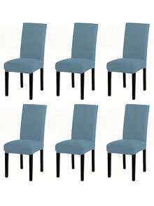 1pc/4pcs/6pcs Solid Color Milk Silk Chair Cover, Elastic Dining Chair Cover, Modern Style Elastic Chair Cover, Suitable For Living Room, Dining Room, Bedroom, Study And Hotel, All Season - Dusty Blue - View 13