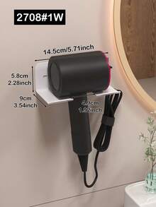 1pc Hair Dryer Holder Bathroom No-Drill Hair Dryer Wall Mount Storage Rack - Multicolor - View 6