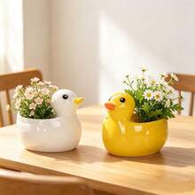 1pc Cute Duck Ceramic Succulent Planter Pot, Cartoon Little Duck Flower Pot, Small Animal Shape Plant Container For Home Desktop Decor - Multicolor - View 4