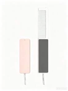 1pc 2 In 1 Foldable Hair Comb With Makeup Mirror, Portable Pocket Hair Styling Comb With Beaded Chain, Compact Lightweight Travel Hairdressing Accessory For Women Daily Outdoor Hairstyle Arrangement - Multicolor - View 5