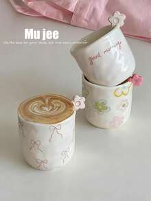 250ml Floral Coffee Cup, Cute 3D Flower Ceramic Handheld Cup, Bowknot Tea Cup, Hand-Pinch Asymmetrical Ceramic Coffee Cup Latte Cup Breakfast Cup Gift - Multicolor - View 2