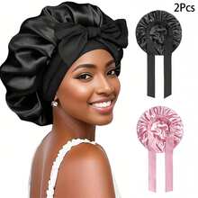 Awegeo 2pcs Long Bonnet Women Solid Satin Lined Extra Long Sleep Cap - Comfortable Sleeping Hair Care Cap, Suitable For Long Curly Hair - 2Pcs-longbonnet - View 16