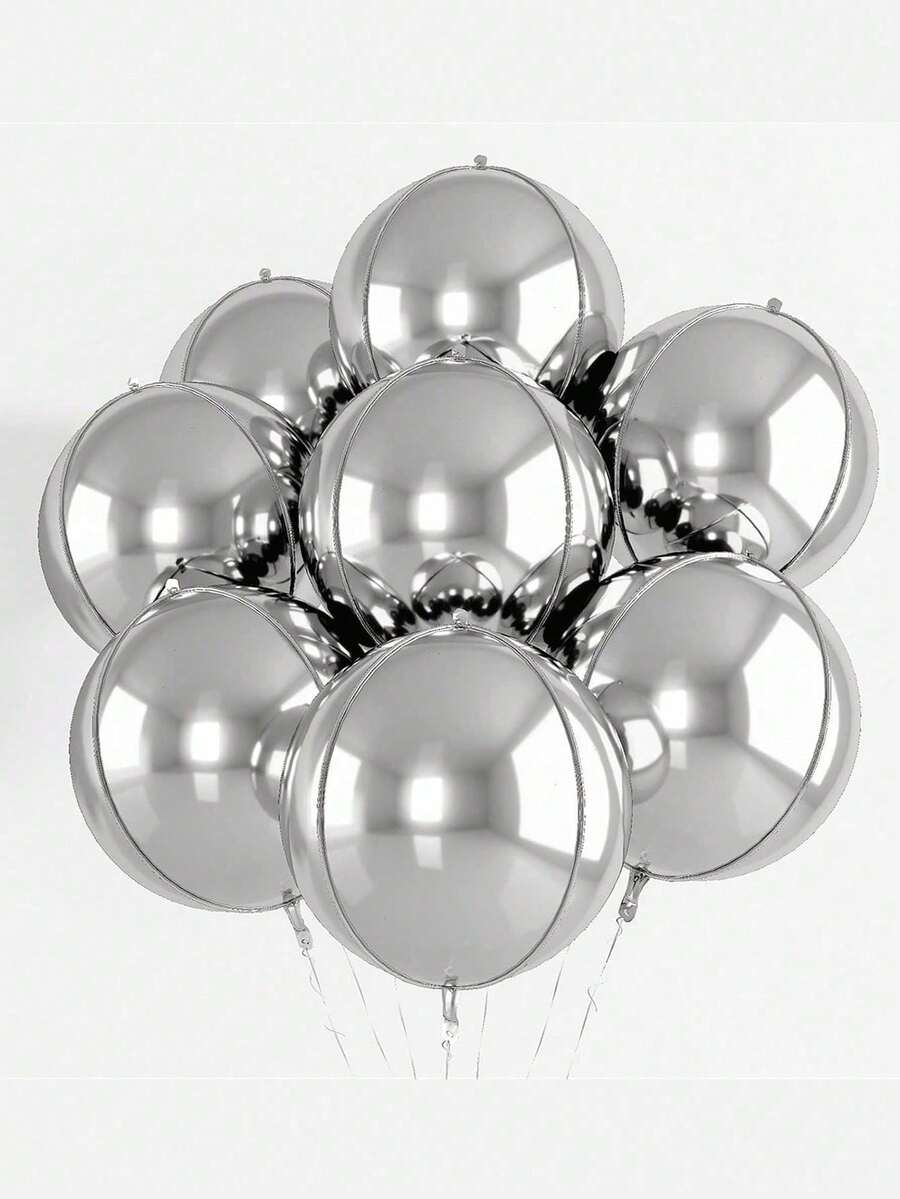 1 buah Balon Foil Metalik Perak/Emas/Emas Mawar, Balon Bulat 4D untuk Dekorasi Pernikahan dan Pesta Ulang Tahun - beraneka warna - View 1