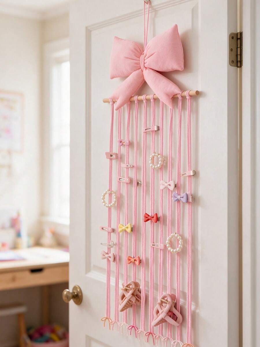 1pc Pink Large Bow Hair Accessory Storage Box, Suitable For Bedroom Decor, Children's Room, Nursery, Cute Room Decor, Baby Room - Multicolor - View 1