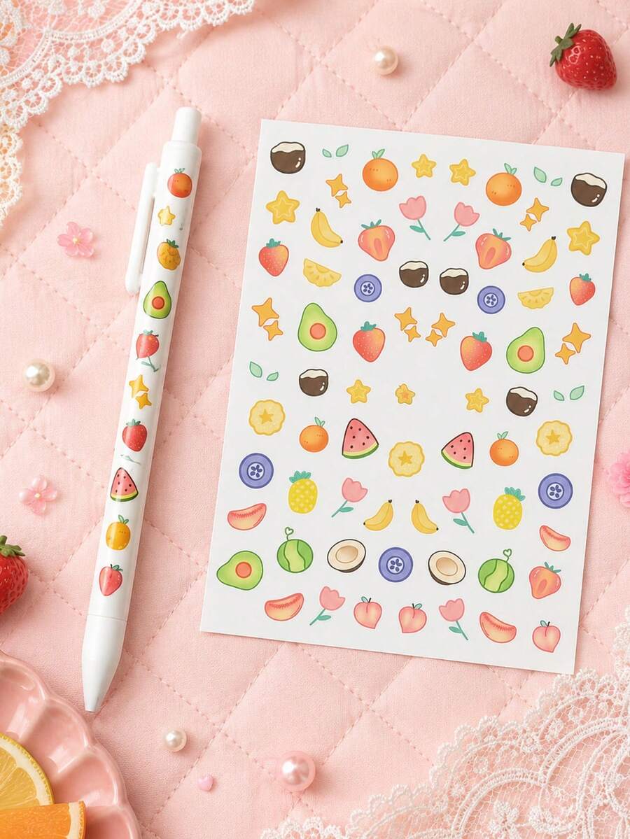 2pcs High Beauty Ins Brush Exam Pen 0.5 Press Neutral Pen Student Exam Special Black Carbon Pen Fast Drying Smooth+Exquisite Cartoon Stickers, Self Adhesive Beautification Used To Beautify Pen - Pen + Stickers - View 1