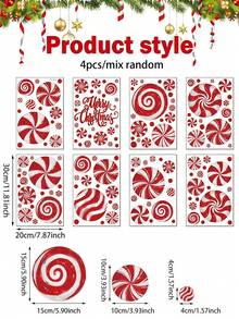 1set Christmas Window Clings, Candy Window Decals, Oil Painting Christmas Red Candy Window Stickers Double Sided Glass Decals For Winter Xmas Home Classroom Office Party Decoration - Candy Christmas Theme Window Decals - View 11