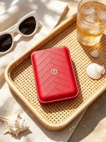 Armani Vintage Rhombus Magnetic Card Holder, Portable Compact ID Card Sleeve, Scratch-Resistant Durable Business Card Bank Card Storage Pouch, Commute Travel Everyday Carry, Exquisite Gift For Girlfriend Best Friend On Birthday Holiday Anniversary - Red - View 8