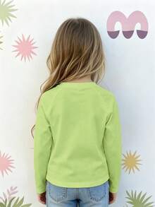 Girls Cotton Raglan Long Sleeve Tee For Fall Winter, Cartoon Rainbow Print With Clouds, Crown, Stars & Hearts, Sweet Preppy School Style - Fruit Green - View 5
