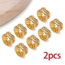 2pcs 18K Gold-Plated Cubic Zirconia Spacer Beads Rhinestone Round Flat Heart Twist Metal Spacers For DIY Bracelet Necklace Jewelry Making Findings - Gold - View 28